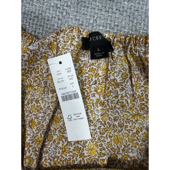 J Crew Top Woman Large Yellow Floral Gathered Scoopneck Scattered Blooms Peasant - Picture 6 of 12
